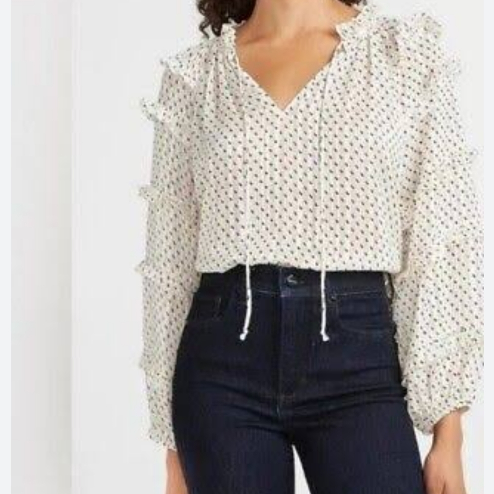 Express white blouse with ruffle sleeves and front tie size xs